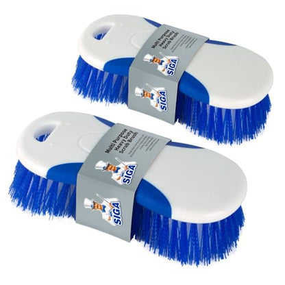 MR.SIGA Multi Purpose Heavy Duty Scrub Brush - Pack of 2 | Strong bristles with effective scrubbing power, ideal for kitchen, bathroom, shower and everyday household cleaning. - color: White & Blue