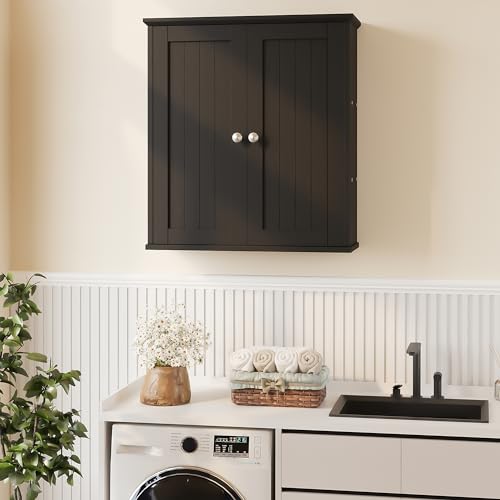 Bathroom Wall Cabinet, Bathroom Cabinet Wall Mount, Over Toilet Space Saver Storage Cabinet, Wood Medicine Cabinets, Black - color: Black
