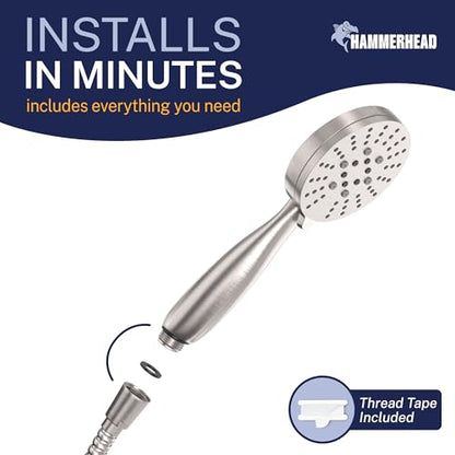HammerHead Showers® Solid Metal 3-Spray Hand Held Shower Head, Brushed Nickel | Select from Wide, Massage, and Mist Sprays | 2.5 GPM High Flow Handheld Showerhead | Made from 304 Stainless Steel - color: Brushed Nickel, size: 2.5 GPM