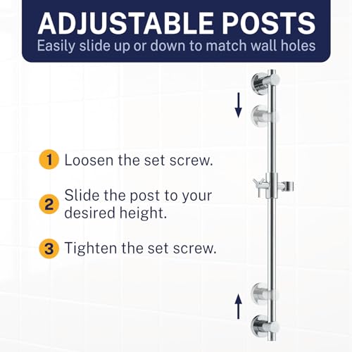 HammerHead Showers® SOLID METAL 27.5 Inch Shower Slide Bar Set and Handheld Shower Head with Hose — CHROME — 1.75 GPM Low Flow Spray Wand — Easily Adjust Height & Angle of Handshower - color: Chrome, size: 1.75 GPM