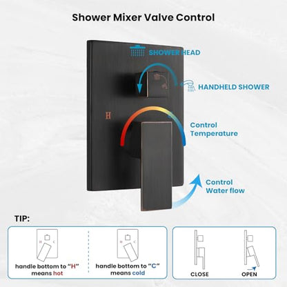 gotonovo Ceiling Shower System with Handheld Oil Rubbed Bronze,10 inch Head | Ceiling Mount Bathroom Shower Faucet Set,SUS304 Rainfall Head and Handle Set Combo,Brass Valve Trim Kit,All Metal - color: Bronze, size: 10 inch Head