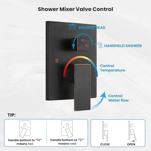 gotonovo Ceiling Shower System with Handheld Oil Rubbed Bronze,12 inch Head | Ceiling Mount Bathroom Shower Faucet Set,SUS304 Rainfall Head and Handle Set Combo,Brass Valve Trim Kit,All Metal - color: Bronze, size: 12 inch Head