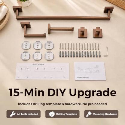 TRUSTMI Brushed Rose Gold 5-Piece Bathroom Hardware Set Wall Mount | SUS304 rose gold, laser-welded, 23.6" bar, 10.6" ring, 6.3" holder, 2 hooks, hardware included - color: Brushed Rose Gold