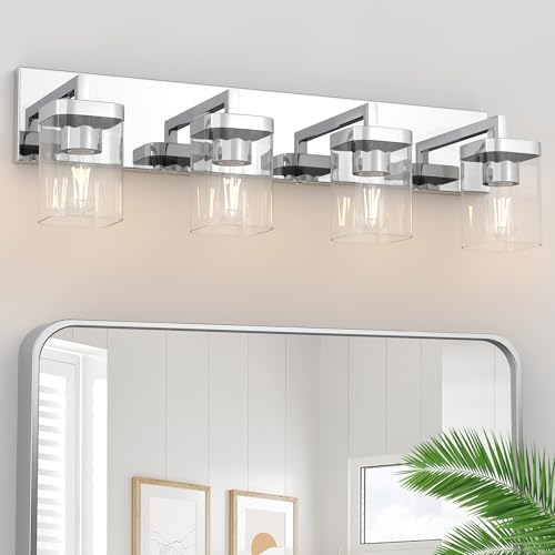 Chrome Bathroom Vanity Light, Square Design 4 Lights Morden Vanity Lighting Fixtures Over Mirror, Bathroom Vanity Light Fixtures for Living Room/Bedroom - color: Chrome, size: 4 Light