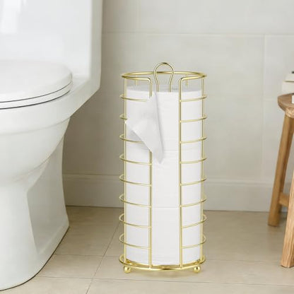 Toilet Paper Holder Stand,Freestanding,Gold | Bathroom Toilet Paper Organizer, 3 Mega Roll Toilet Paper Holder for Under Sink, Vanity, Cabinet Shelf - color: Gold