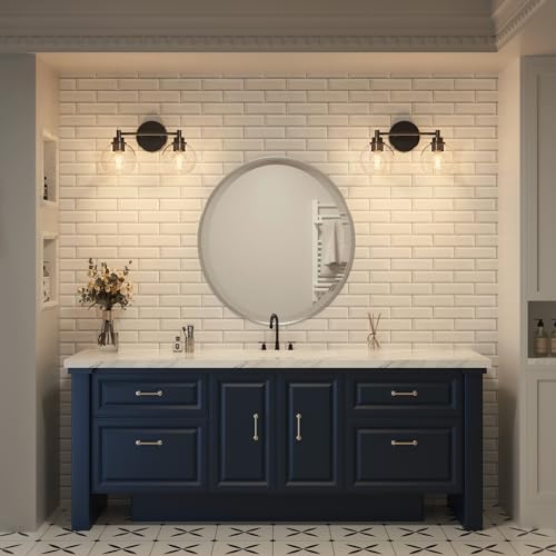 VONLUCE 2 Light Bathroom Vanity Light Fixtures, Black Finish | Globe Glass Shades, E26 Sockets, Easy to install, Vanity Lights for Bedroom Hallway Living Room - color: Black, size: 2-Light