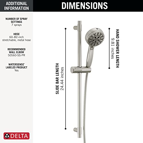 Delta Faucet ProClean Brushed Nickel Hand Shower with Slide Bar, Handheld Shower with High Pressure Spray, Shower System with Handheld, Lumicoat Stainless 51584-SS-PR - color: Lumicoat Stainless