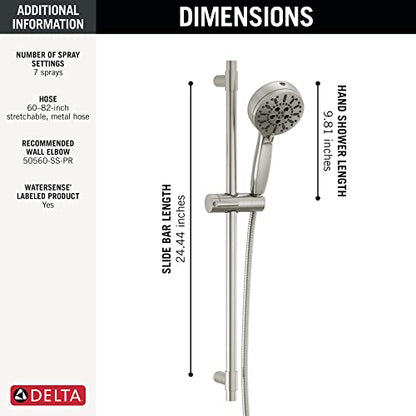 Delta Faucet ProClean Brushed Nickel Hand Shower with Slide Bar, Handheld Shower with High Pressure Spray, Shower System with Handheld, Lumicoat Stainless 51584-SS-PR - color: Lumicoat Stainless