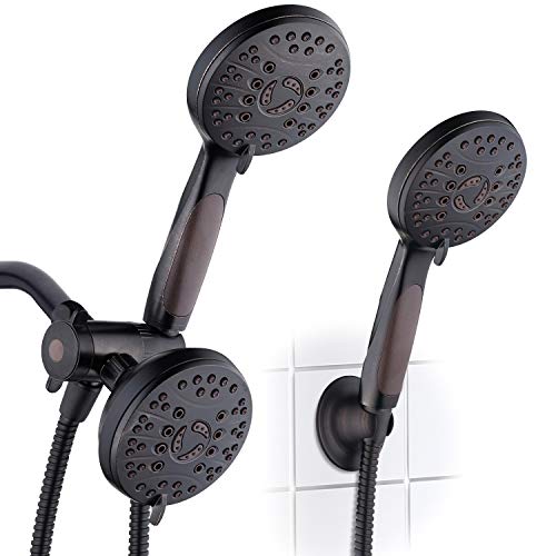 High Pressure 48-mode Luxury 3-way Combo – Dual Rain & Handheld Shower Head – 6 Foot Stainless Steel Hose – Anti Slip Grip – All Oil Rubbed Bronze Finish – Top US Brand – Extra Wall Bracket - color: Oil Rubbed Bronze