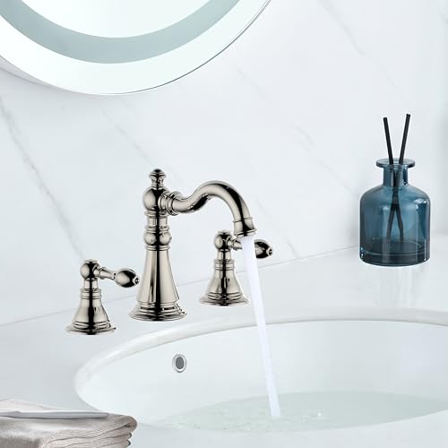 Polished Nickel 2-Handle 8 Inch Widespread Bathroom Faucet, 3 Holes | Derengge Traditional Widespread Sink Faucet, With Pop-Up Drain 360° Swivel Stainless Steel Spout,F-8805-PN - color: Polished Nickel