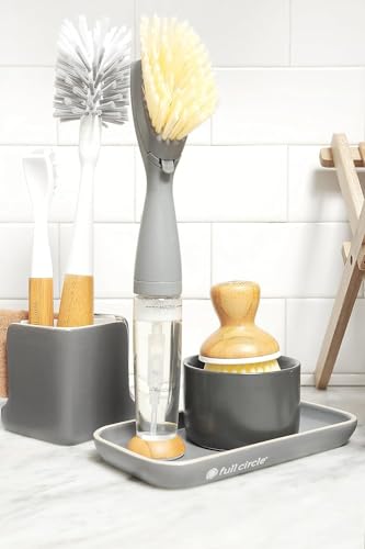 Full Circle Stash, Ceramic Kitchen Sink Caddy, Stylish Modular Sponge Holder & Dish Brush Organizer, Gray and White, 11" - color: Gray and White
