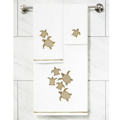 Jewel 4-Piece Premium Towel Set, Embroidered Turtles, Plush Turkish Cotton, Durable & Quick Dry, Elegant Beach Style, 2 Bath 2 Hand Towels, White - color: White, size: 2 Pcs Bath 2 Pcs Hand Towel