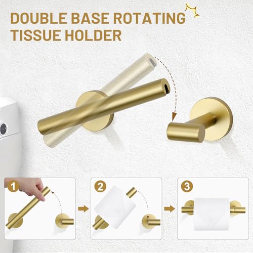 TURS Brushed Gold 5 Piece Bathroom Hardware Set, SUS304 Stainless Steel Bath Towel Bar Set, 23.6 Inch Round Bathroom Accessories Kit Wall Mounted - color: Brushed Gold