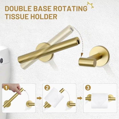 TURS Brushed Gold 5 Piece Bathroom Hardware Set, SUS304 Stainless Steel Bath Towel Bar Set, 23.6 Inch Round Bathroom Accessories Kit Wall Mounted - color: Brushed Gold