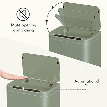 ELPHECO Stainless Steel Office Trash Can 6.6 Gallon Motion Sensor Green | Automatic Garbage Bin Rectangular Touch Free Waste Bin for Hotel and Living Room, Avocado Green, 2AA - color: Avocado Green