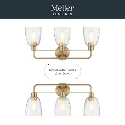 Kichler Meller 24.25" 3-Light Bathroom Vanity Light Fixture with Clear Glass Shades in Champagne Bronze for Mirror or Powder Room (24.25" W x 11.25" H x 7" D) 55102CPZ - color: Champagne Bronze, style: 3 Light