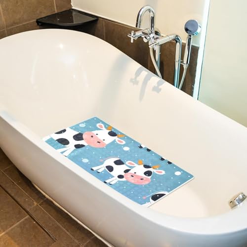 Non Slip Bathtub and Shower Mat 26.8x15.1 inch, Bath Mat with Quick Dry Drain Holes and Suction Cups, Soft Comfortable Safe Bathroom Mat for Bath Tub, Cute Cows - color: Multi 13