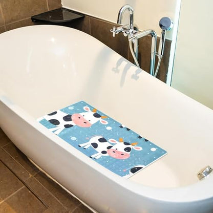 Non Slip Bathtub and Shower Mat 26.8x15.1 inch, Bath Mat with Quick Dry Drain Holes and Suction Cups, Soft Comfortable Safe Bathroom Mat for Bath Tub, Cute Cows - color: Multi 13