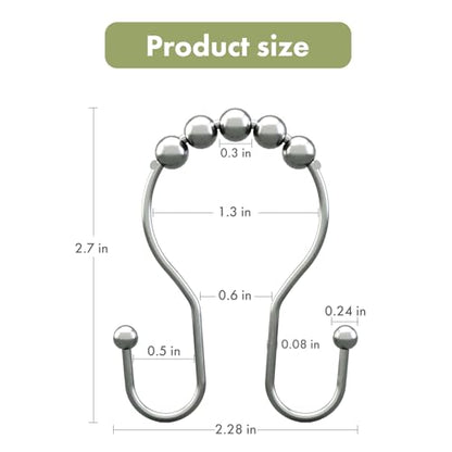 AmazerBath Shower Curtain Hooks, Shower Curtain Rings, Metal Chrome Shower Curtain Hooks Rust Proof, Smooth Glide Double Shower Hooks for Shower Curtain, Shower Rod Hooks 12Pcs - color: Chrome, style: Double Shower Hooks