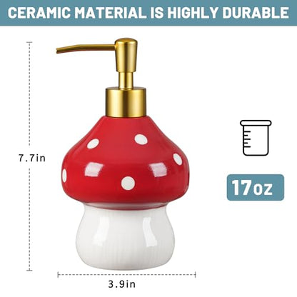 RQYIXI 17 Oz Mushroom Ceramic Soap Dispenser with ABS Pump,Refillable Liquid Bathroom soap Dispenser for Lotion,Body Wash,Cute Kitchen Soap Dispenser for Dish Soap,Hand Soap - color: Mushroom