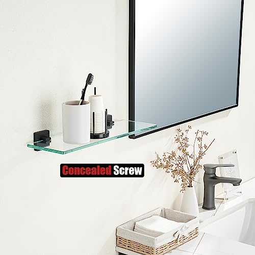 JQK Bathroom Glass Shelf Black, Tempered Glass Shower Storage 16 by 5 inches, 304 Stainless Steel Matte Black Wall Mount 2 Pack, TGS201L16-PB-P2 - color: Matte Black, size: 16 Inch(2 Pack)
