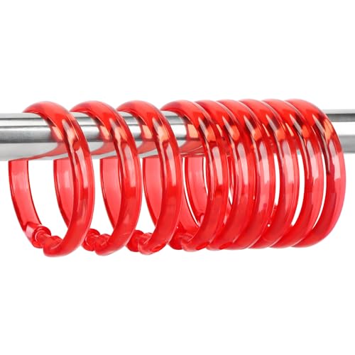 Red Shower Curtain Hooks - 12 Pcs Circular Plastic Shower Curtain Rings for Bathroom - O Shaped Transparent Red Shower Hooks Rings for Shower Curtain Rod - color: Transparent Red