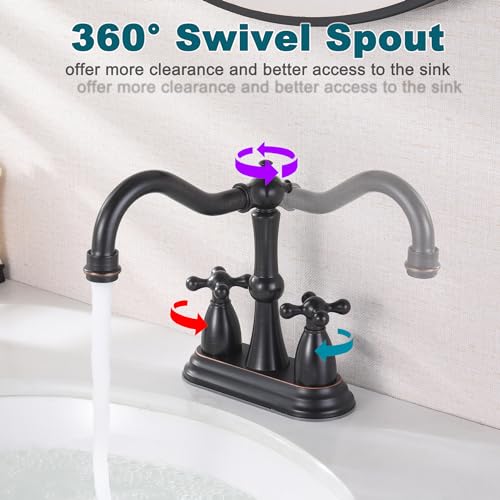 Oil Rubbed Bronze Bathroom Faucet 2 Hole, 4 Inch Centerset Antique Bathroom Faucet with Pop Up Drain and Supply Hose, Modern Bathroom Faucet Vanity Faucet, SE-0038-ORB - color: Oil Rubbed Bronze