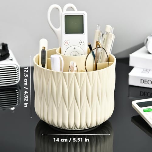 360° Rotating Makeup Brush Holder, 5-Slot Vanity Organizer White | Stores Lipsticks, Pens & Pencils; Cute Caddy For Office, Art & Desk - color: White