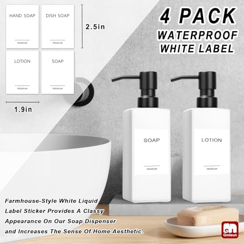 GMISUN White Soap Dispenser, Bathroom Hand Soap Dispenser, Glass Dispenser with Stainless Steel Pump, Kitchen Hand and Dish Soap Dispensers, 12 fl oz/350ml Liquid Refillable Soap and Lotion Bottle - color: White Bottle + Black Pump