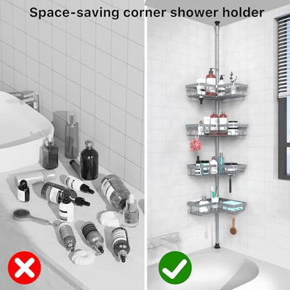 KEGII Shower Caddy Tension Pole, Bathtub Organizer, Light Gray | Adjustable 25-114.2 inch Pole with 28 Hooks, Rustproof Storage Solution for Renters and Modern Bathrooms - color: Light Gray