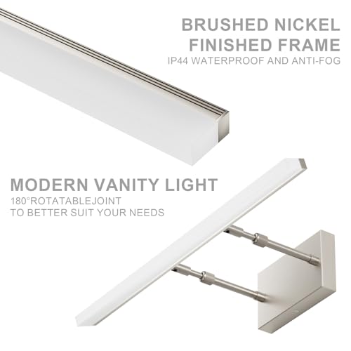 Aipsun 24 inch Modern Brushed Nickel Vanity Light Adjustable Bathroom Light Fixtures Over Mirror Rotatable Vanity Lighting 5500K - color: Brushed Nickel, size: 23.6 in
