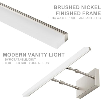 Aipsun 24 inch Modern Brushed Nickel Vanity Light Adjustable Bathroom Light Fixtures Over Mirror Rotatable Vanity Lighting 5500K - color: Brushed Nickel, size: 23.6 in