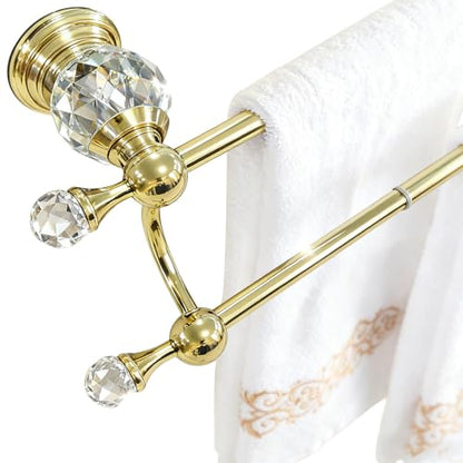 Gold Crystal Double Towel Bar, Adjustable Towel Racks for Bathroom | Polished Gold Towel Bar for Bathroom Wall Mounted Fits 18-30 Inch Wall Space, Stainless Steel Towel Rod Holder - color: Gold Towel Bar