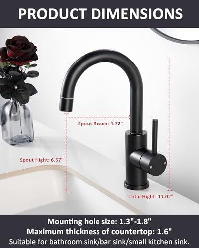 Tohlar Black Bathroom Faucet with 2 Mode Sprayer | Single Hole Bar Sink Faucet, 360° Swivel, with Pop Up Drain, for Vanity RV Laundry - color: Matte Black