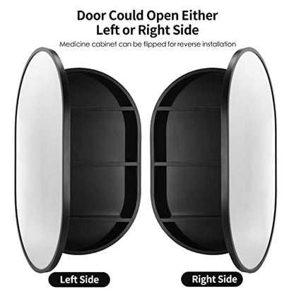 Movo 21 Inch x 31Inch Oval Medicine Cabinet Mirror Bathroom Wall Storage Cabinet Mirror Surface Mount Installation - size: 21 x 31 Inch without LED