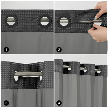 Colorful Star No Hook Waffle Shower Curtain with Snap in Fabric, Waterproof Shower Curtains with See Through Top Window, Hotel Luxury Heavy Duty Bathroom Curtain and Liner Set, 72'' x 75'', Black - color: Black, size: 72"W x 75"L (Pack of 1)