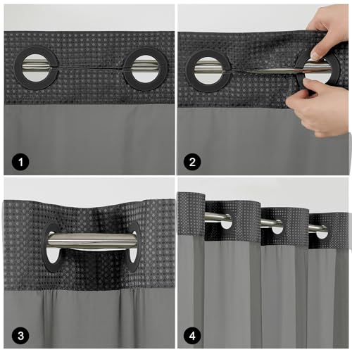 Colorful Star No Hook Shower Curtain with Snap in Fabric Liner, Waffle Weave Heavy Duty Thick Shower Curtains with Mesh Top Window, Hotel Style Waterproof Bathroom Curtain Set, 72 x 81 Inch, Black - color: Black, size: 72"W x 81"L (Pack of 1)