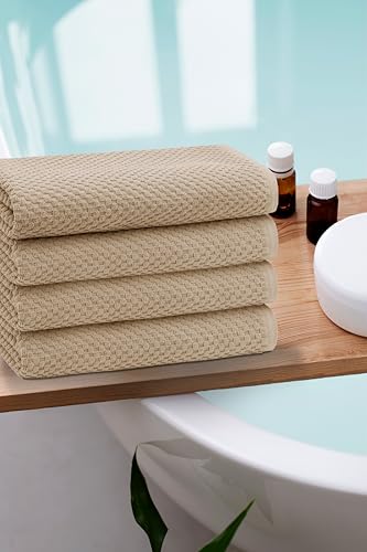 COTTON CRAFT Euro Spa Waffle Weave Bath Towels - Set of 4 Linen Towels | Pure 100% Ringspun Cotton Oversized Luxurious Towel Set - Soft Plush Super Absorbent Low Lint Quick Dry - 30 x 56 inches - color: Linen, size: 4 Pack Bath Towel
