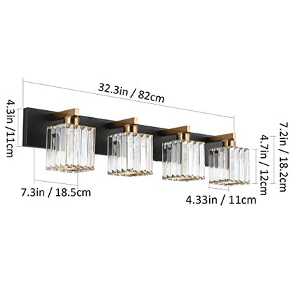 Aipsun Bathroom Vanity Light Fixtures Crystal Vanity Light for Bathroom 4 Light Modern Vanity Lighting (Exclude Bulb) - color: Black Gold, size: 32 inch