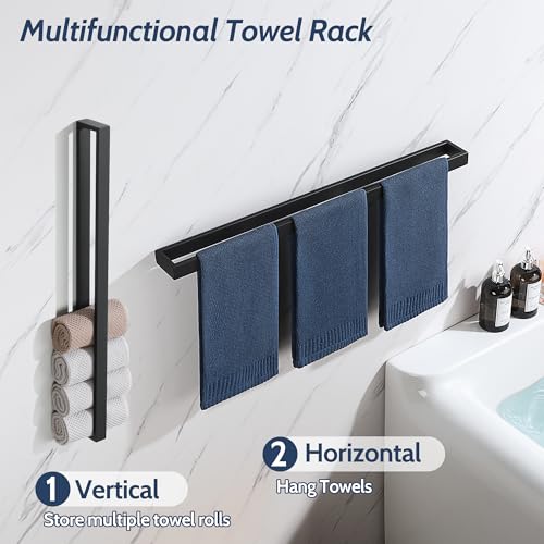Sayayo Matte Black Towel Bar for Bathroom, 27.5 Inch Hand Towel Holder Wall Mount Square Towel Ring SUS304 Stainless Steel Towel Rack - color: Black, size: 27.5 INCH
