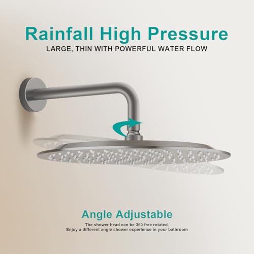 All Metal Rain Shower Head - Heavy Duty Stainless Steel, Easy Install, High Water Flow, Ultra-Thin Modern Design for Bathroom (Brushed Nickel, 12) - color: Brushed Nickel, size: 12