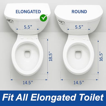 Toilet Seat Elongated with Cover Soft Close, Plastic for Oval Toilets | Easy to Install, Easy to Clean, Quiet Close, Fits Most Elongated Oval Toilets