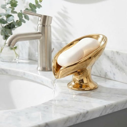 Bar Soap Holder, Soap Dish for Shower, Self Draining Soap Dish, Metallic Glossy Ceramic Soap Holder, Used for Sinks, Bathrooms, Showers,Kitchens (Golden) - color: Golden