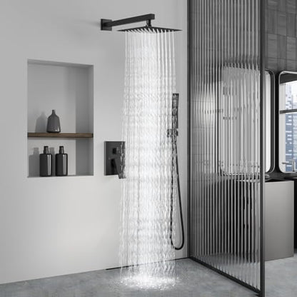 Aolemi Shower Faucet Set with Handheld Matte Black 8 Inch Head | Pressure Balance Shower Valve and Trim Kit,SUS304 Rain Head and Handle System,All Metal,Wall Mount,Bathroom,Handheld Spray - color: Black, size: 8 Inch Wall Mount Shower Head