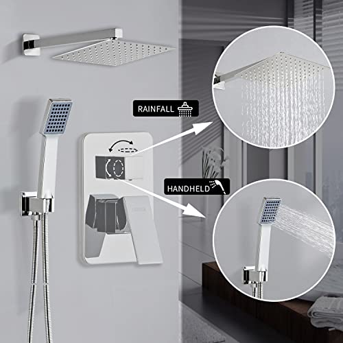 Shower Head - Shower Faucet Set Square Shower Combo System with 8'' Rainfall Shower Head Wall Mount Handheld Shower, Stainless Steel with Chrome Finish Bath Shower Head,Chrome - color: Chrome, style: 8 Inch Without Setting