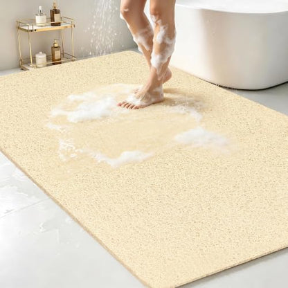 58x44 Extra Large Shower Mat, Anti Slip Shower Mats for Inside Shower, PVC Loofah Mats for Shower and Bathroom, Quick Drying, Beige - color: Light Khaki