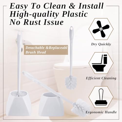 FoldTier 15 Sets Toilet Holder and Brush Set 16.14 Inch Toilet Bowl Cleaner Brush with Caddy Bathroom Scrub Plastic Scrubber with Long Handle for Bathroom Cleaning, Easy to Assemble (White) - color: White