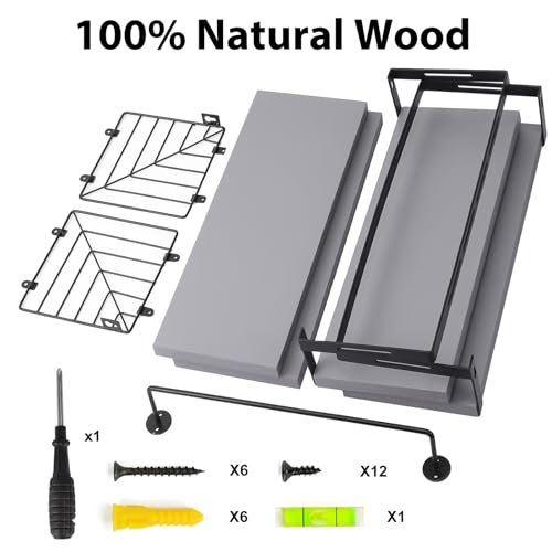 Fixwal Wall Mounted Bathroom Shelves Over Toilet (3+1 Gray) | Wall Shelf with Basket Storage , Towel Bar, Solid Wood, 22Lb Capacity, Easy DIY Install - color: 2-gray