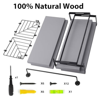 Fixwal Wall Mounted Bathroom Shelves Over Toilet (3+1 Gray) | Wall Shelf with Basket Storage , Towel Bar, Solid Wood, 22Lb Capacity, Easy DIY Install - color: 2-gray