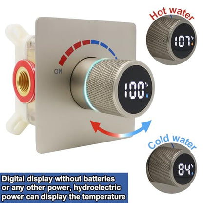 6 Inch Digital Display Shower Head System 6 Inch Head with Valve Shower System with Valve Bathroom Bath System （Brushed Nickel） - color: Brushed Nickel, style: 6 "shower head
